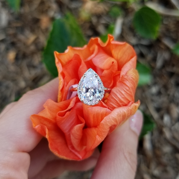 Jewelry - SIZE 10 2ct Pear Solitaire Sterling Silver Ring